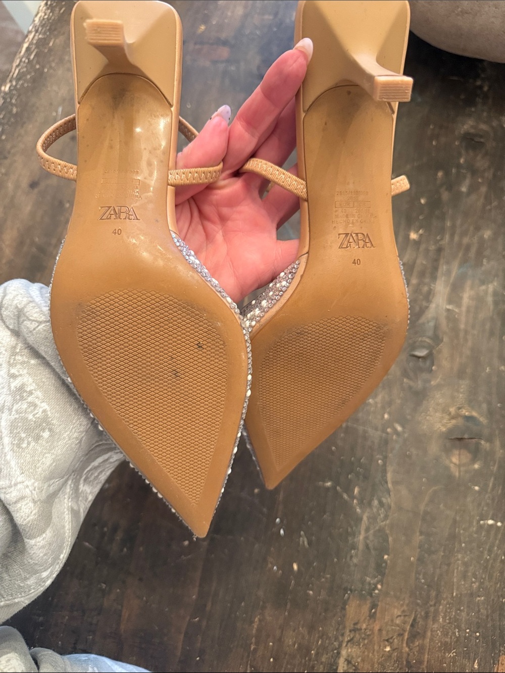 Zara Pearl-Embellished Pointed Slingback Heels - Beige - Picture 4 of 4